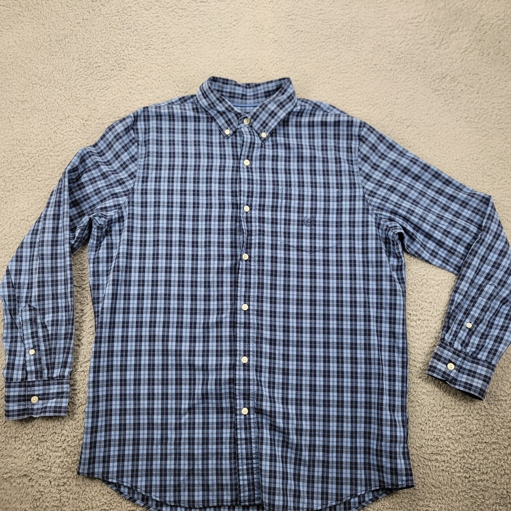 Chaps Shirt Mens Large Blue Plaid Easy‎ Care Button Down Classiccore Preppy